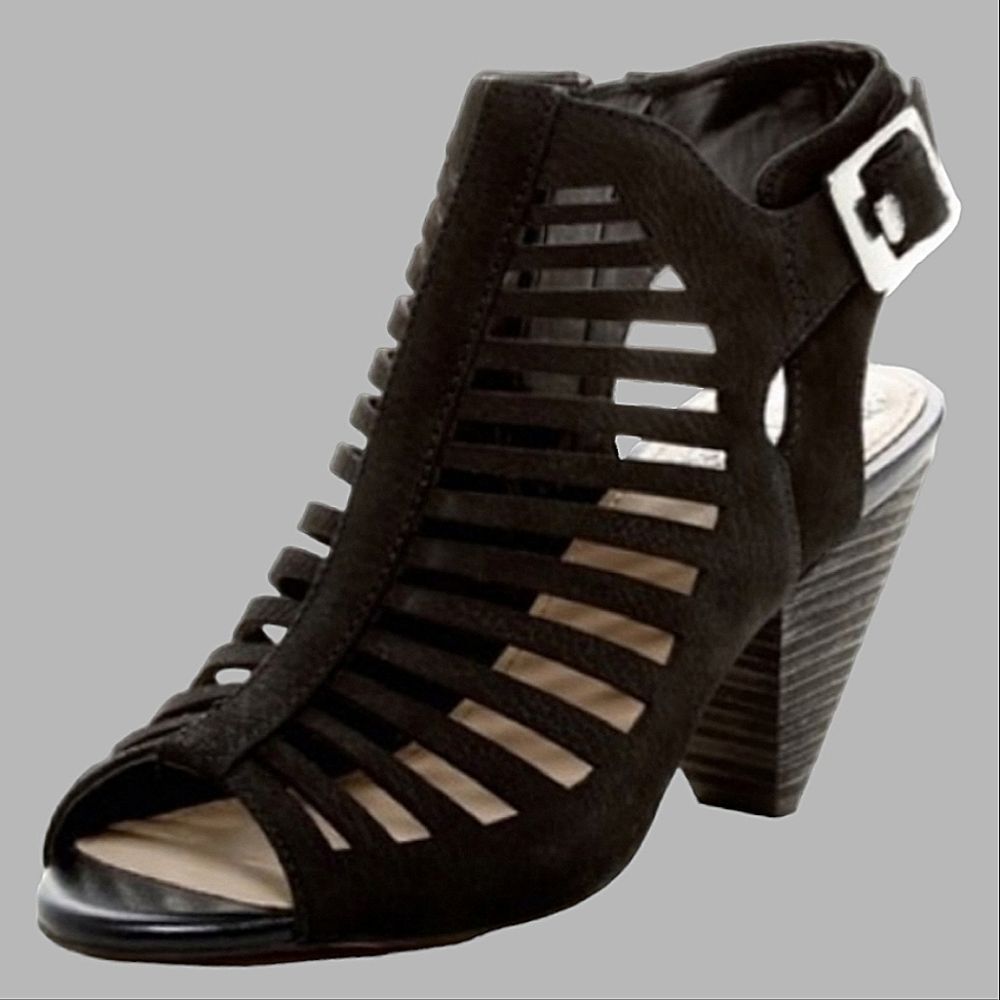 9 Vince Camuto Eliana Black Strappy Cutout Heel Sandal - Women